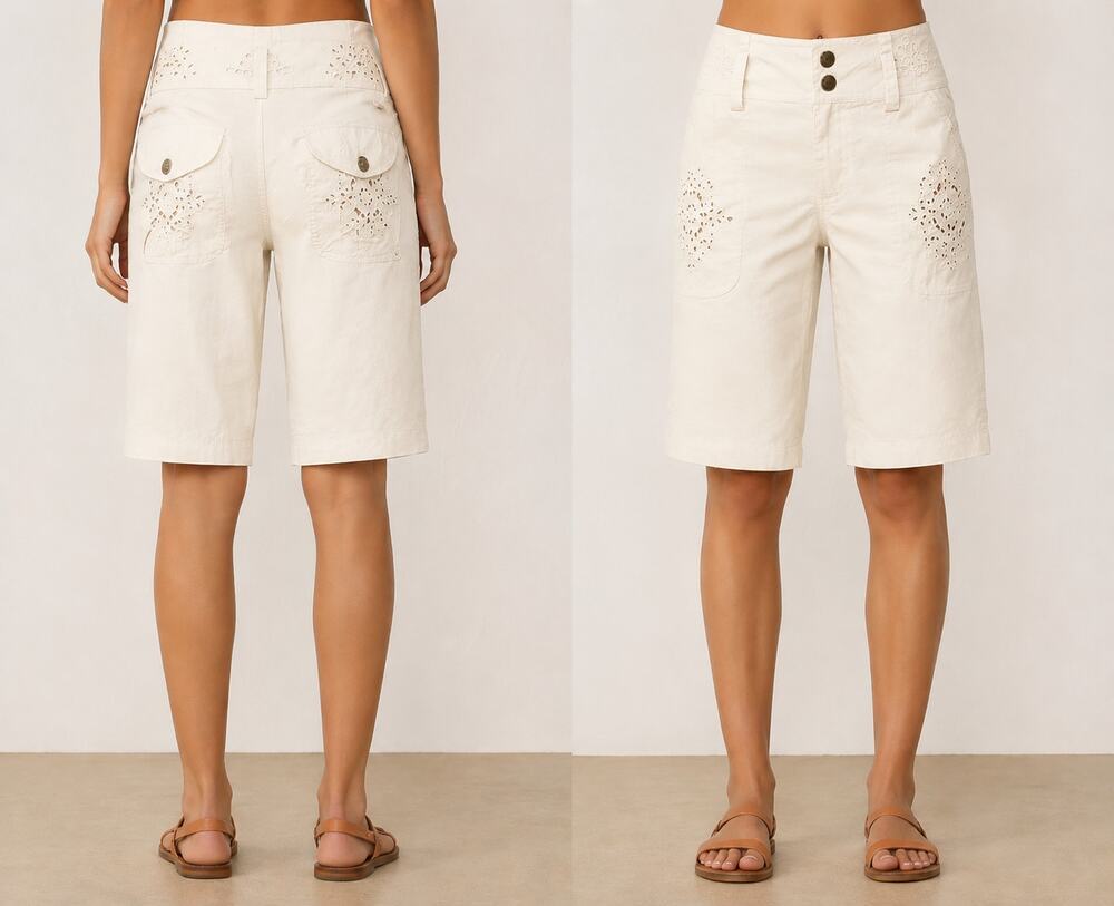 Cache Cream Eyelet Walking Bermuda Short Pant New City Short Stretch NWT $88 S10